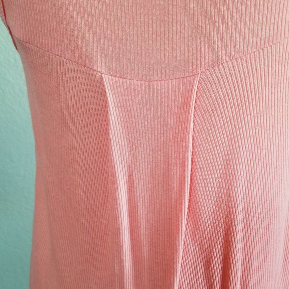 Roxy Tank Top Medium Pink Peach Coral Salmon Sleeveless Ribbed Shirt Flowy - Picture 4 of 5